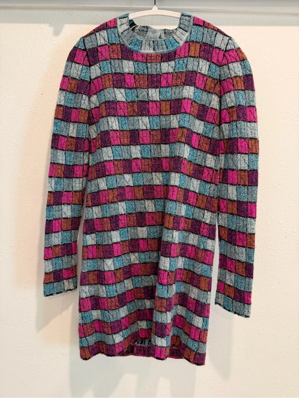 CHANEL Checked Crewneck Sweater Dress